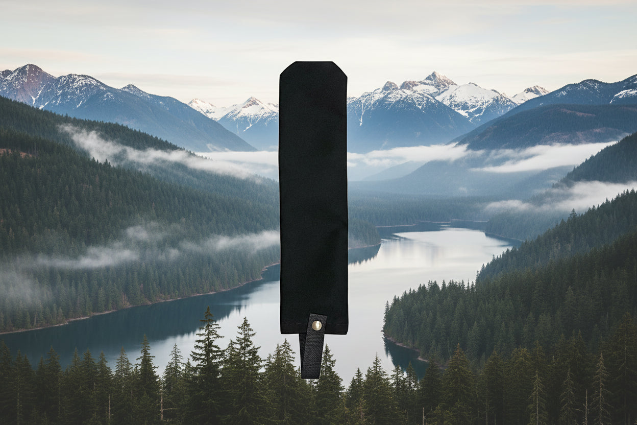 Black burgee or flag cover with a strap on a white background